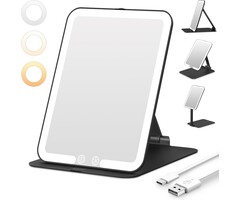 LED-Kosmetikspiegel, klappbar, 19x13 cm, Schwarz - 40% Rabatt