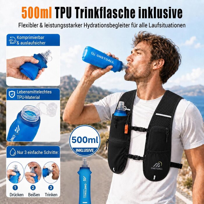 Laufweste 6L Trinkblase - Schwarz und Blau - 500ml - 31% Rabatt