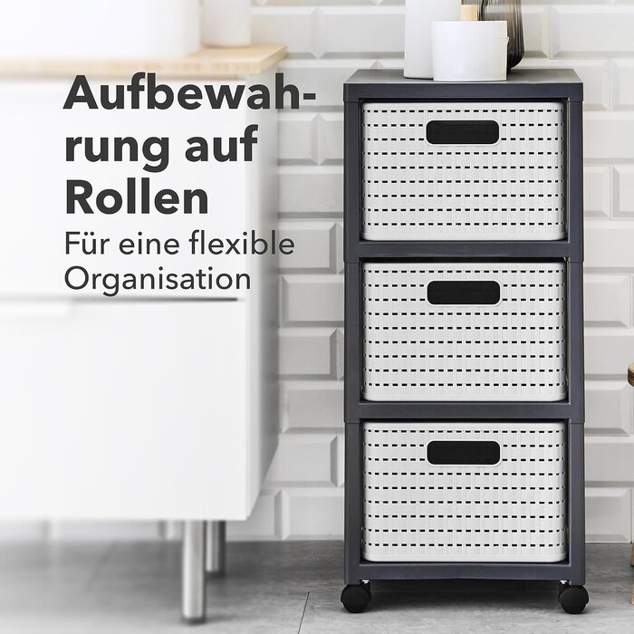 Rollcontainer 3 Schubladen Rattan-Optik Weiß - 32% Rabatt - Outlet