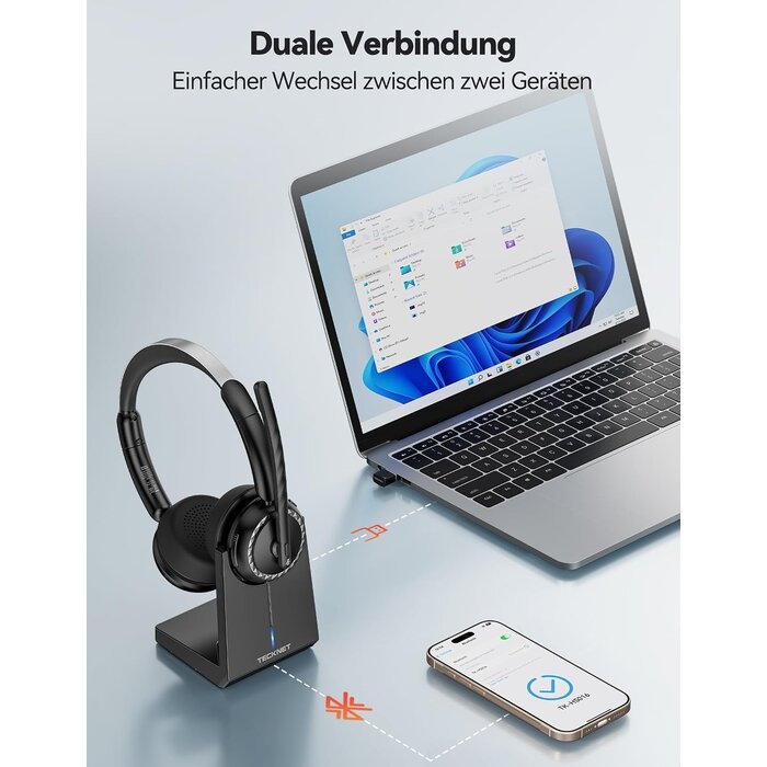 On-Ear Bluetooth 5.3 Headset mit KI-Mikrofon & Ladestation - 33% Rabatt