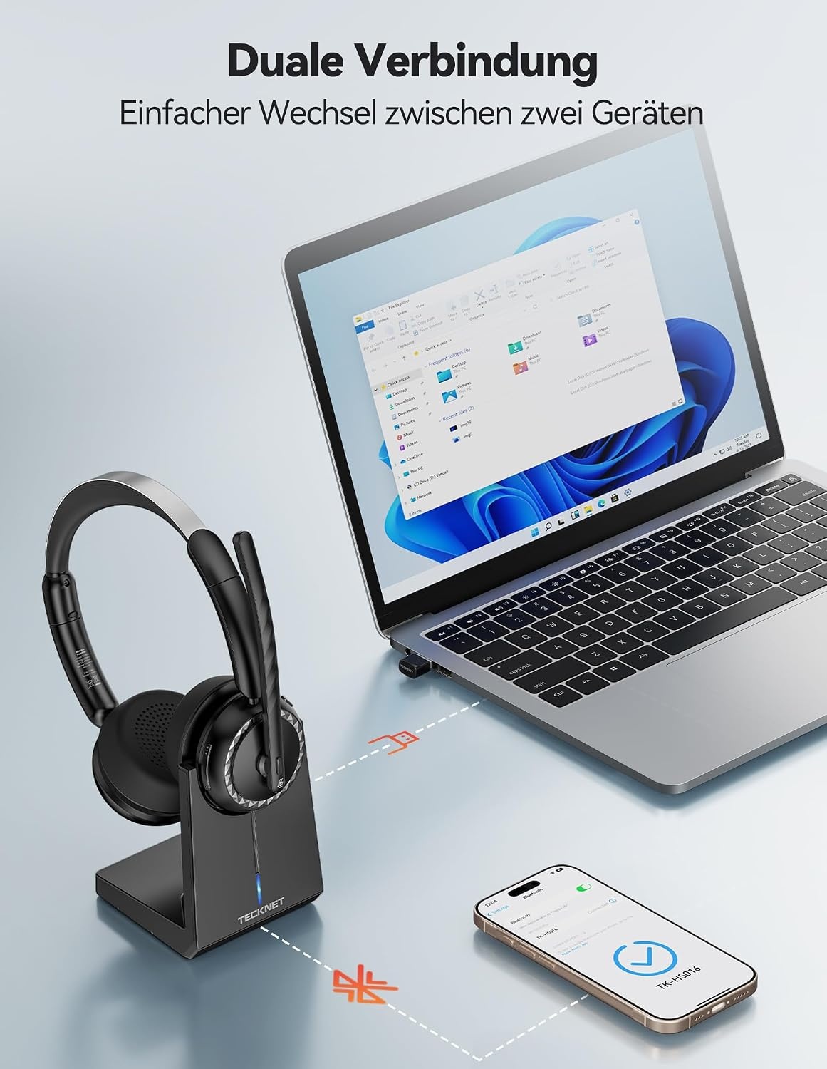 On-Ear Bluetooth 5.3 Headset mit KI-Mikrofon & Ladestation - 33% Rabatt