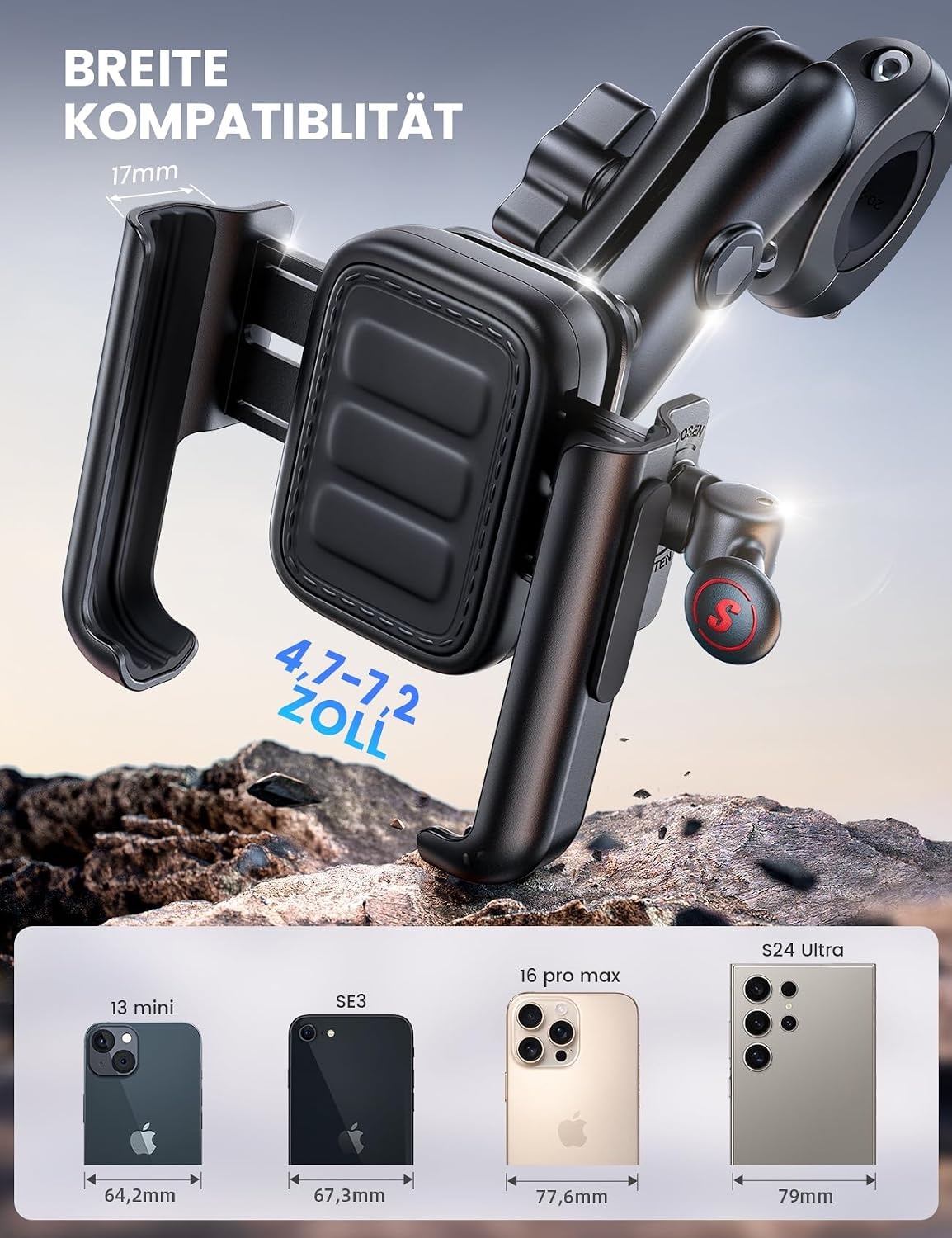 Robuste Motorrad-Handyhalterung - 360° drehbar - 33% Rabatt