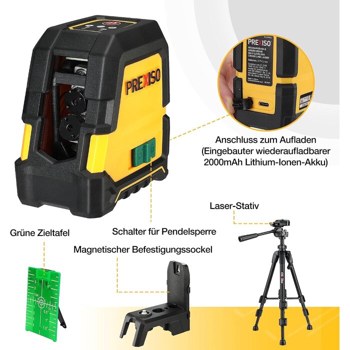 Grüner Kreuzlinienlaser 30m mit Stativ - 33% Rabatt - Ausgepackt