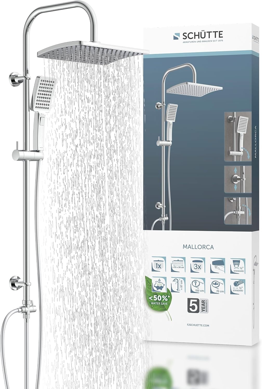 Duschsystem mit Regendusche & Handbrause - 34% Rabatt - Chrom - höhenverstellbar