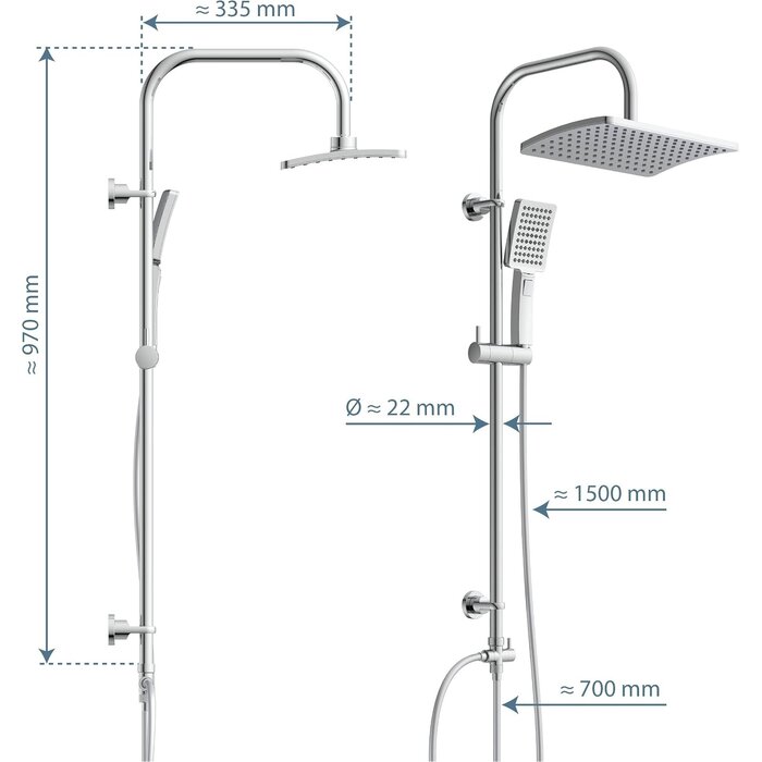 Duschsystem mit Regendusche & Handbrause - 34% Rabatt - Chrom - höhenverstellbar