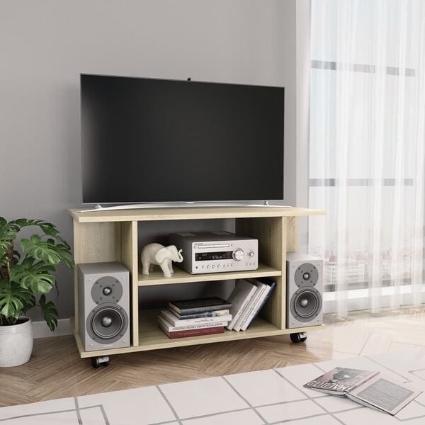 Vidaxl TV-Lowboard auf Rollen Sonoma Eiche 80x40x45cm - 33% Rabatt