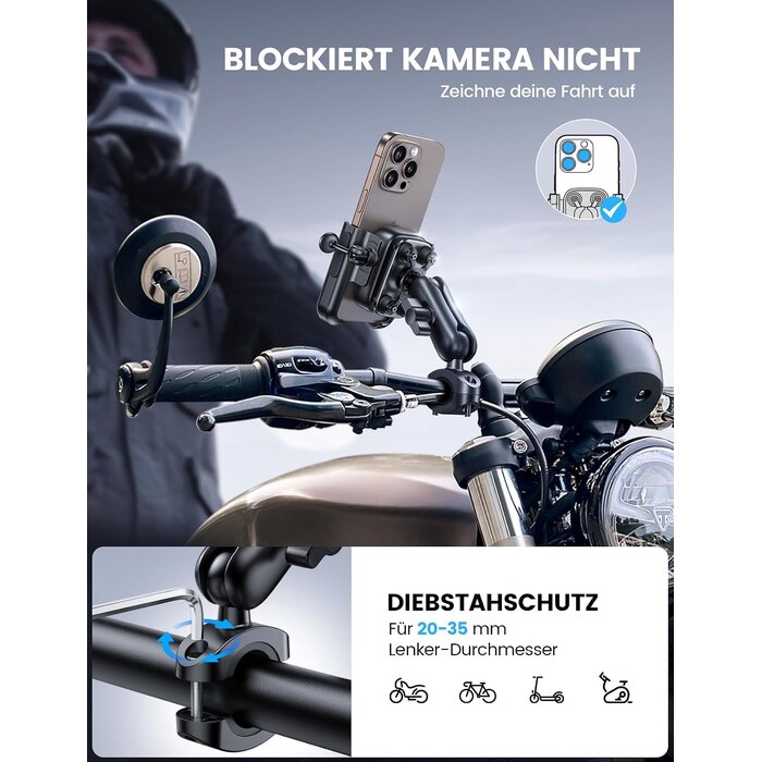 Lamicall Robuste Motorrad-Handyhalterung - Aluminium - 33% Rabatt