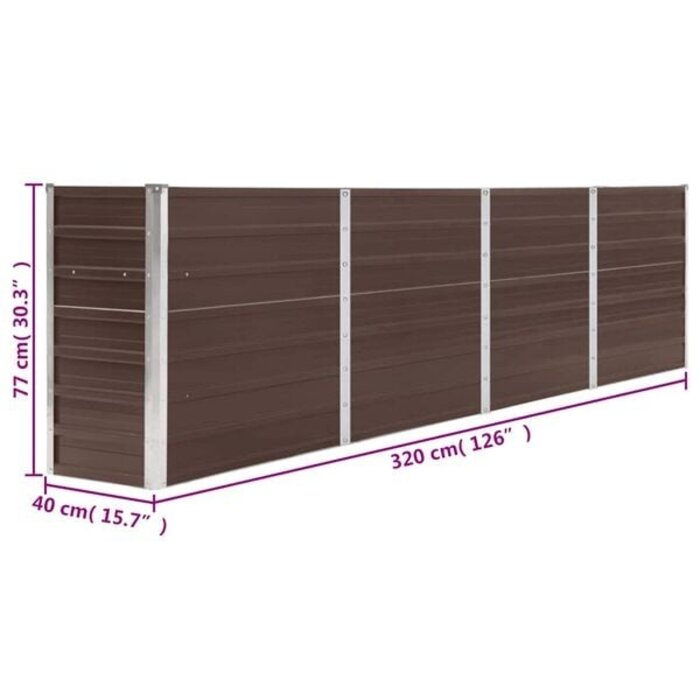Vidaxl Großes Hochbeet 320x40x77 cm aus Stahl, Braun - 34% Rabatt