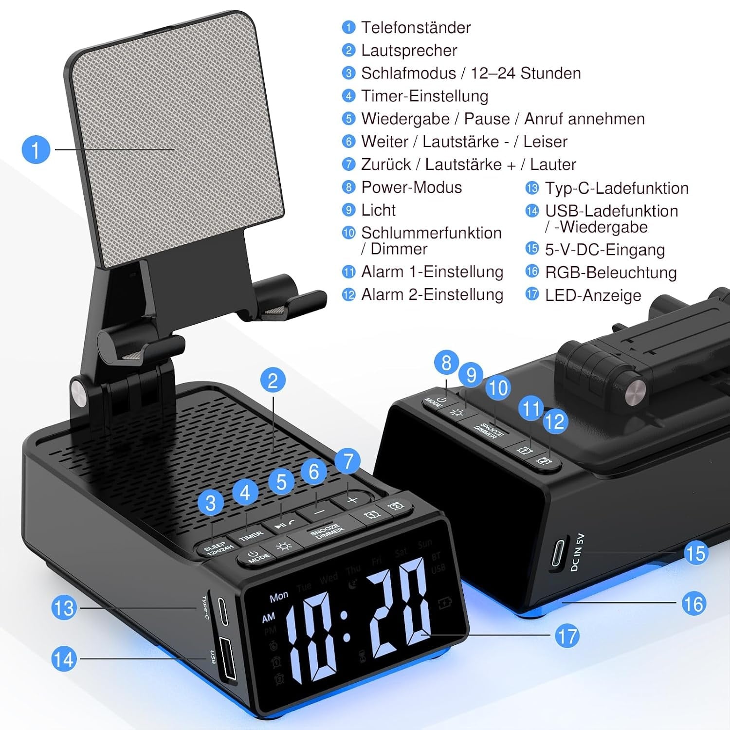 Tragbarer Bluetooth-Lautsprecher & Handyhalter - 33% Rabatt