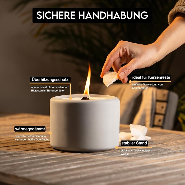 Beton-Gartenfackel Ø 15 cm - Handgefertigtes Windlicht, 32% Rabatt