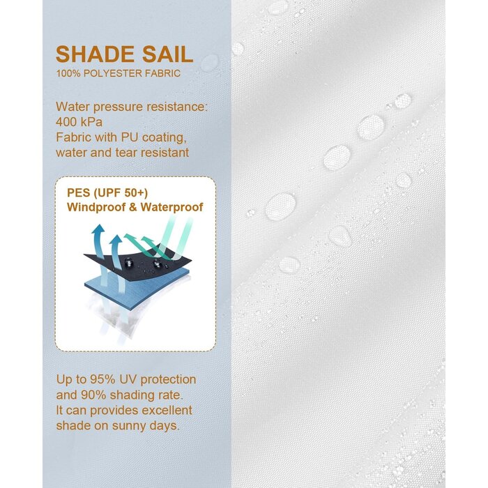 Sonnensegel 3x4m Rechteckig, Weiß, UV-Schutz - 34% Rabatt