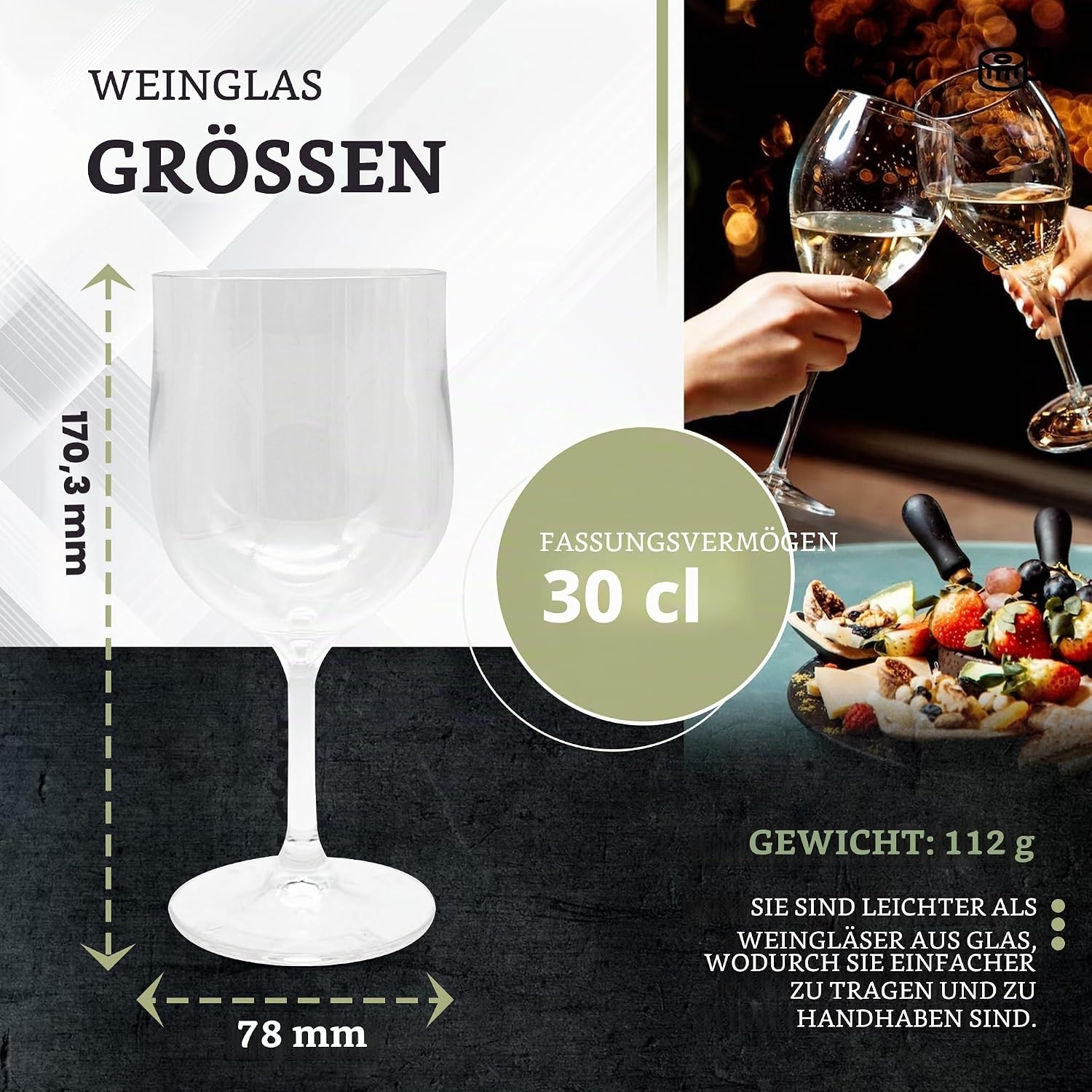 12er Set Polycarbonat Weingläser 300 ml - Unzerbrechlich - 33% Rabatt