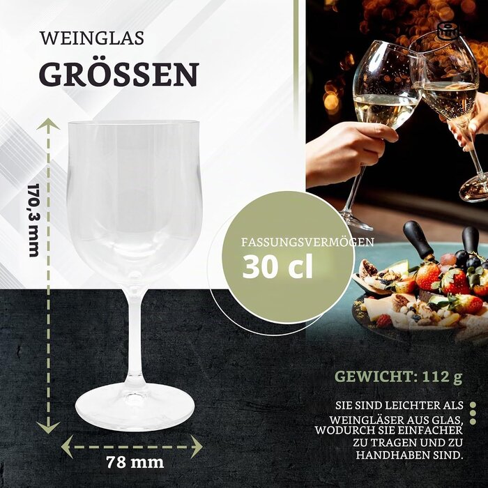 12er Set Polycarbonat Weingläser 300 ml - Unzerbrechlich - 33% Rabatt