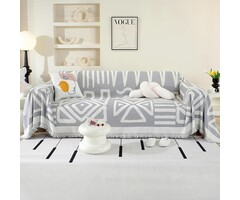 Sofahusse Chenille Grau 180x340 cm | Boho-Stil | 45% Rabatt