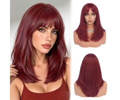 Glänzende Langhaar-Perücke in Burgund, 40 cm, gestuft - 36% Rabatt