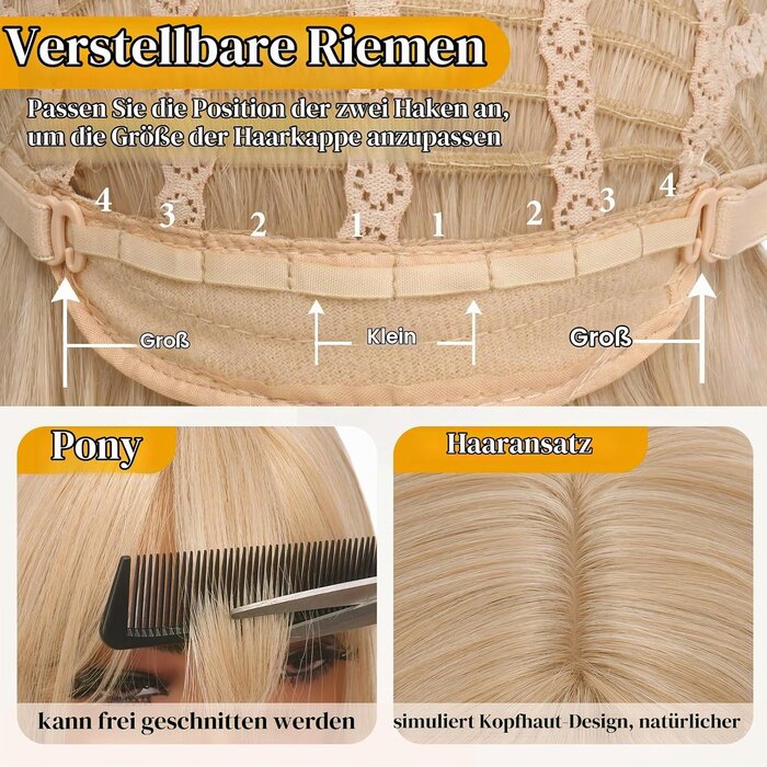 Lange glatte Kunsthaar-Perücke 50 cm Hellblond mit Pony - 31% Rabatt