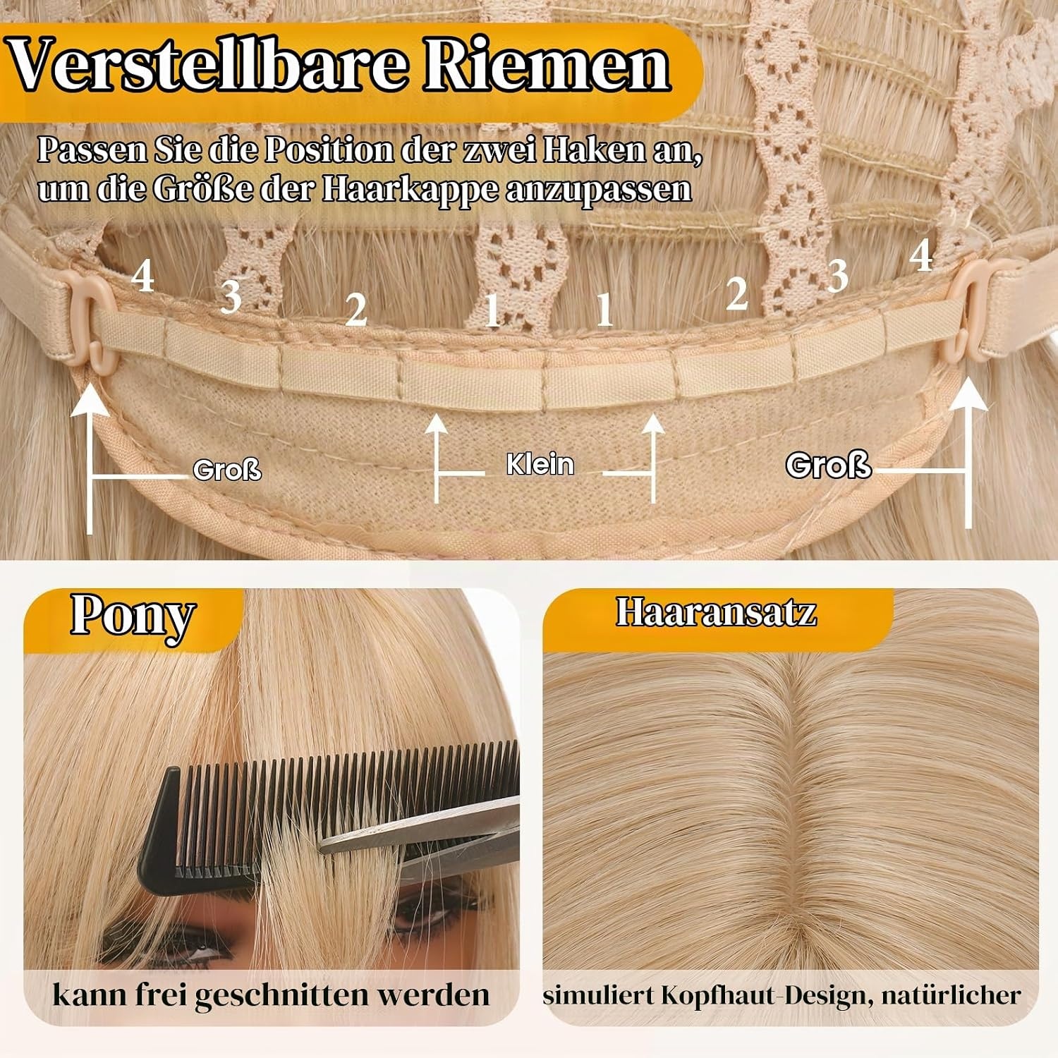 Lange glatte Kunsthaar-Perücke 50 cm Hellblond mit Pony - 31% Rabatt