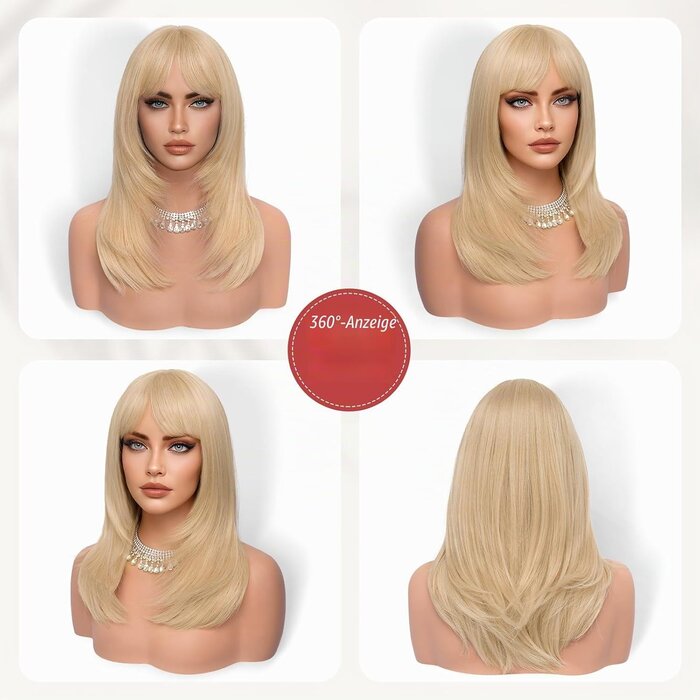 Lange glatte Kunsthaar-Perücke 50 cm Hellblond mit Pony - 31% Rabatt