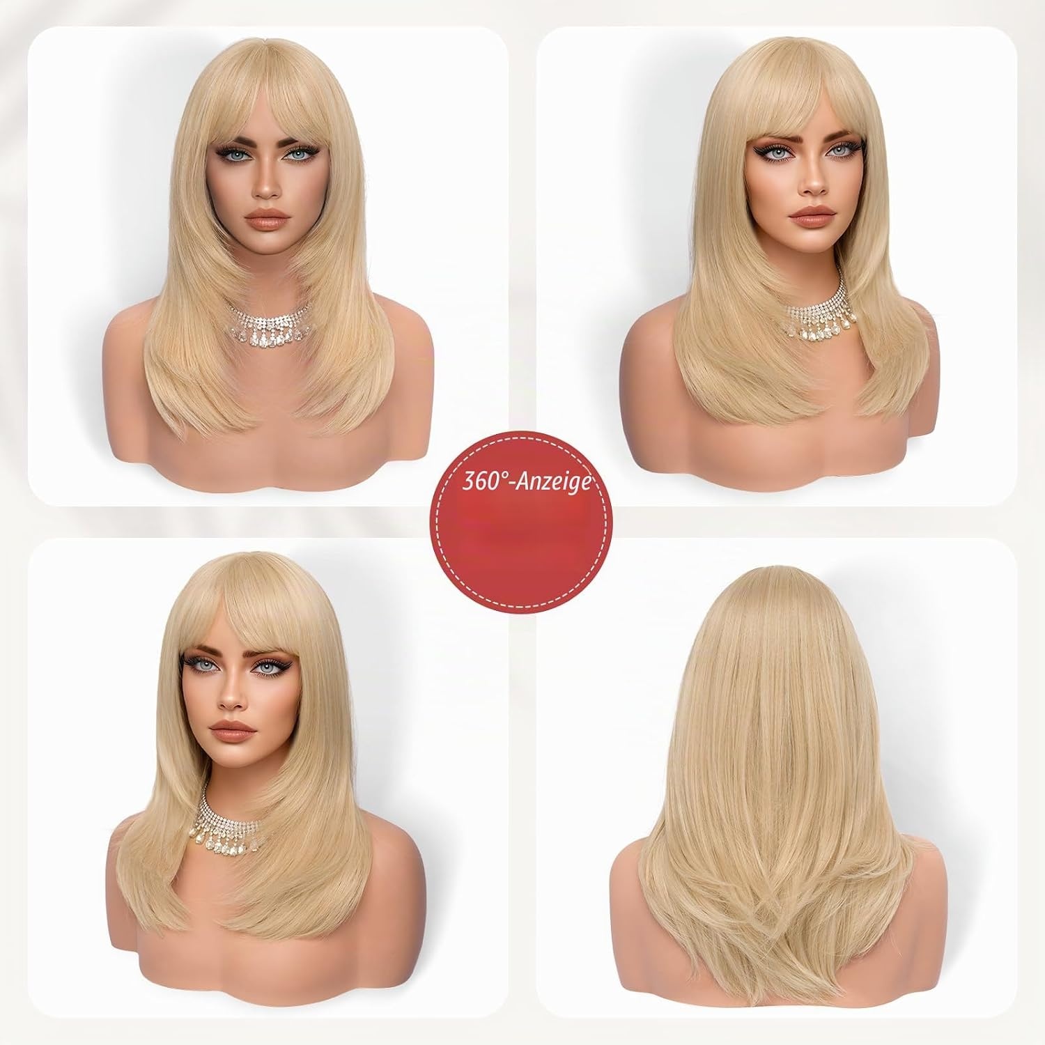 Lange glatte Kunsthaar-Perücke 50 cm Hellblond mit Pony - 31% Rabatt