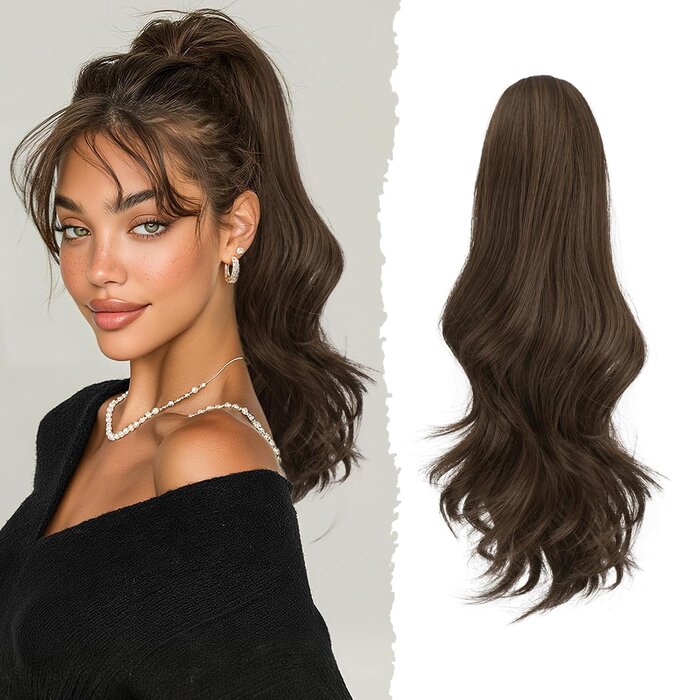Wellen-Pferdeschwanz mit Clip 41 cm, Dunkelbraun - 30% Rabatt