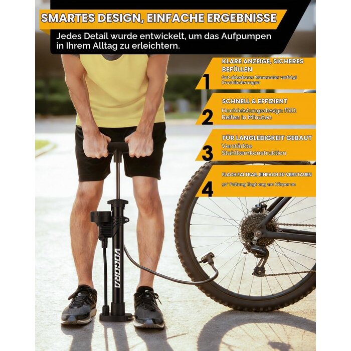 Fahrrad-Standpumpe mit Manometer - Klappbar - 29% Rabatt