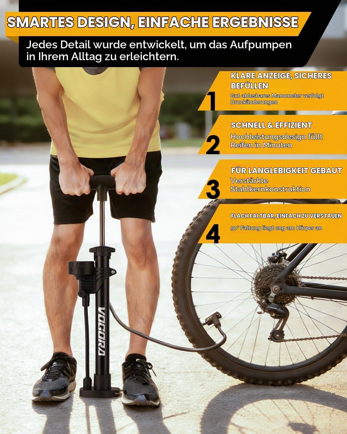 Fahrrad-Standpumpe mit Manometer - Klappbar - 29% Rabatt