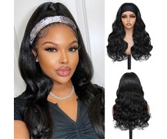 Body Wave Stirnband-Perücke Schwarz 61 cm - 37% Rabatt