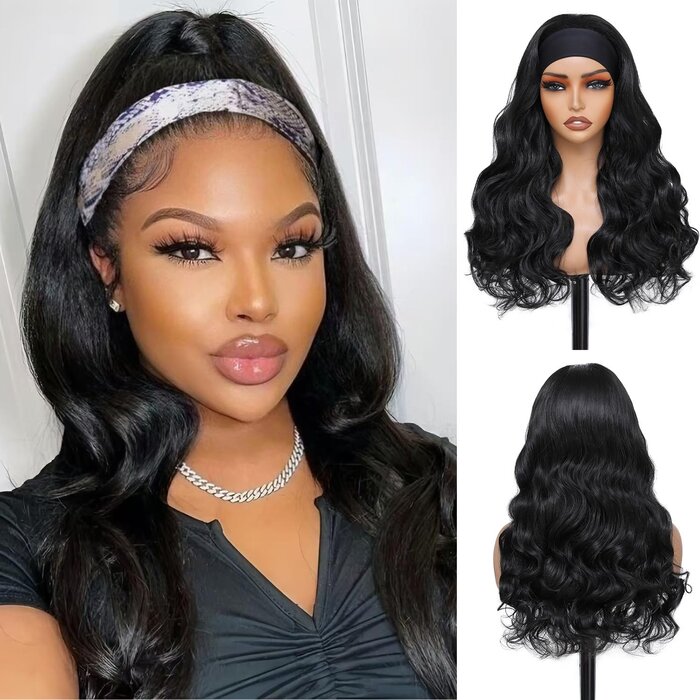 Body Wave Stirnband-Perücke Schwarz 61 cm - 31% Rabatt