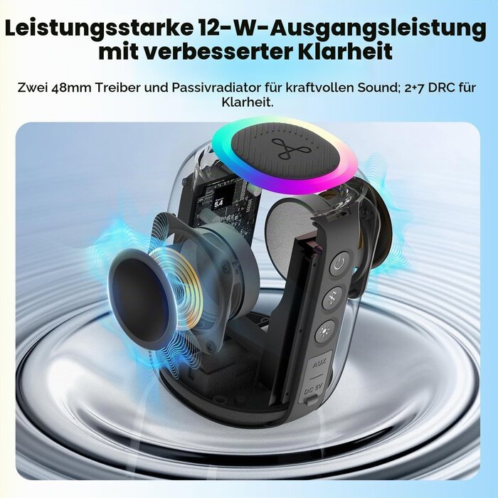 Tragbarer Bluetooth-Lautsprecher 360° Sound, IPX7, Blau - 32% Rabatt