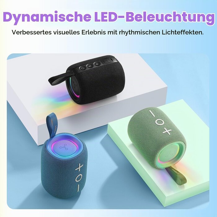 Tragbarer Bluetooth-Lautsprecher 360° Sound, IPX7, Blau - 32% Rabatt