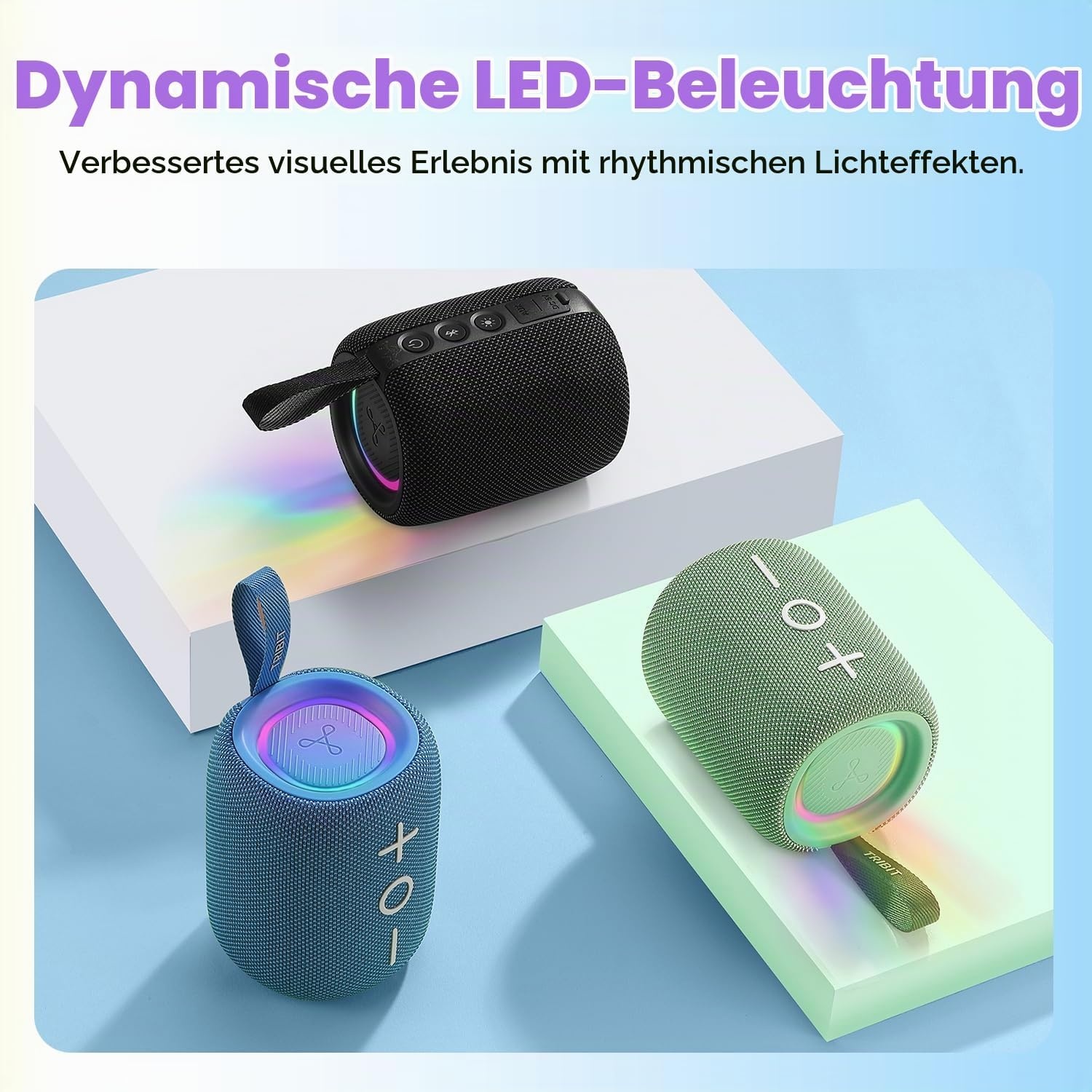 Tragbarer Bluetooth-Lautsprecher 360° Sound, IPX7, Blau - 32% Rabatt