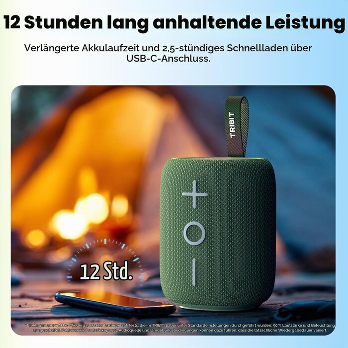 Tragbarer Bluetooth-Lautsprecher 360° Sound, IPX7, Blau - 32% Rabatt