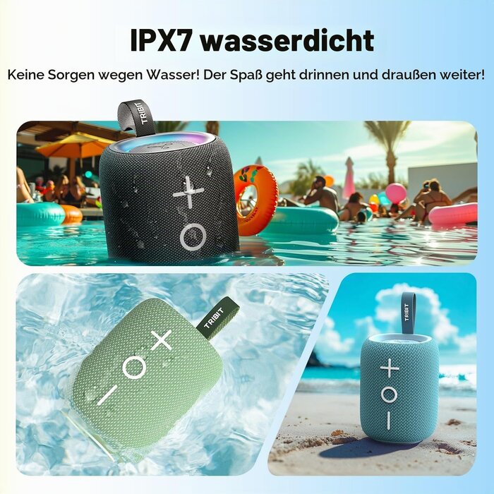 Tragbarer Bluetooth-Lautsprecher 360° Sound, IPX7, Blau - 32% Rabatt