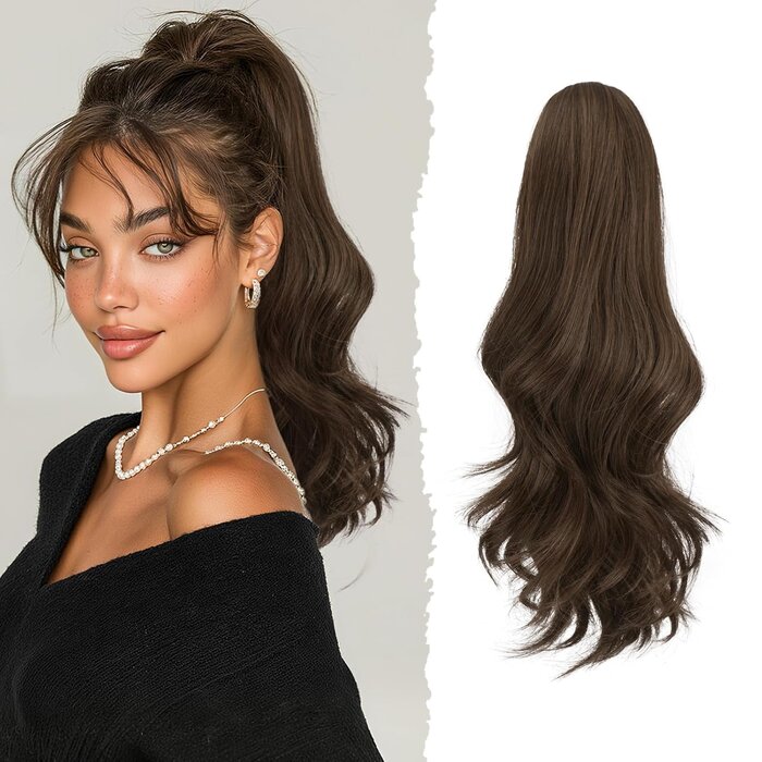Wellen-Pferdeschwanz 41cm Dunkelbraun mit Krallenclip - 30% Rabatt