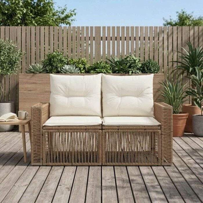 Vidaxl Gartenbank 2-Sitzer, Poly-Rattan beige, 131x62x70cm - 34% Rabatt