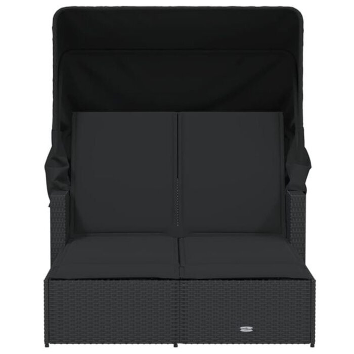 Doppelliege mit Sonnendach & Kissen, Poly-Rattan Schwarz - 35% Rabatt