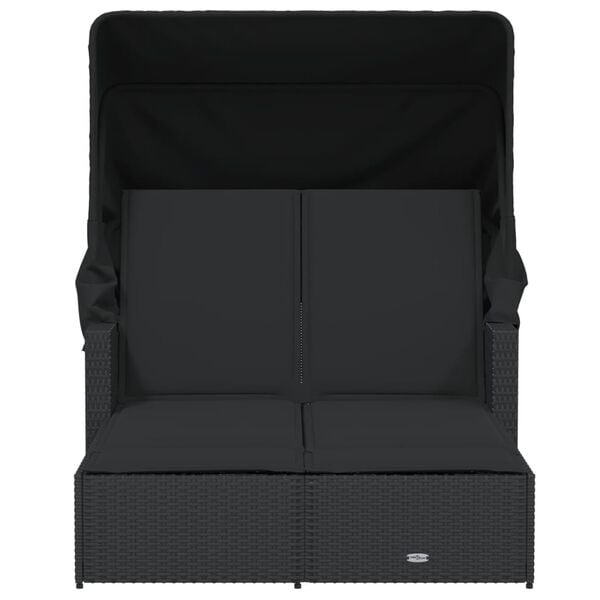 Doppelliege mit Sonnendach & Kissen, Poly-Rattan Schwarz - 35% Rabatt