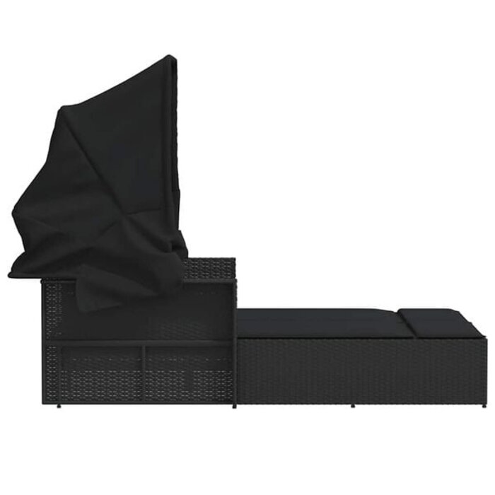 Doppelliege mit Sonnendach & Kissen, Poly-Rattan Schwarz - 35% Rabatt