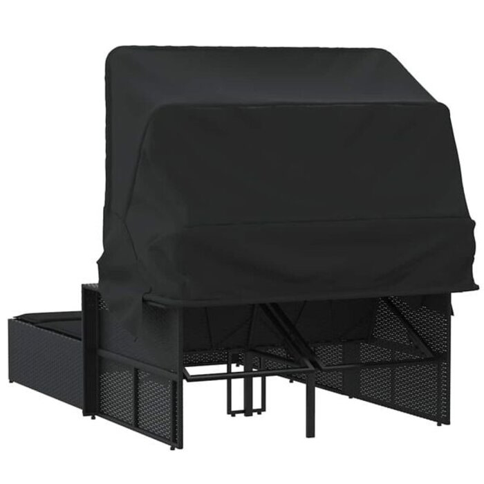 Doppelliege mit Sonnendach & Kissen, Poly-Rattan Schwarz - 35% Rabatt