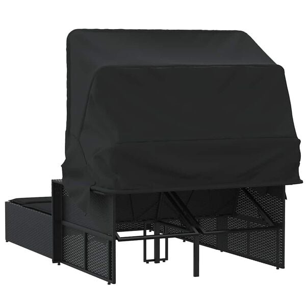 Doppelliege mit Sonnendach & Kissen, Poly-Rattan Schwarz - 35% Rabatt