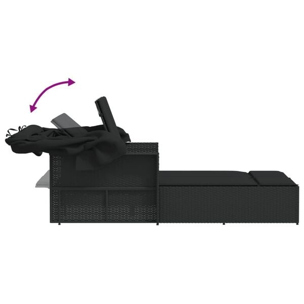Doppelliege mit Sonnendach & Kissen, Poly-Rattan Schwarz - 35% Rabatt