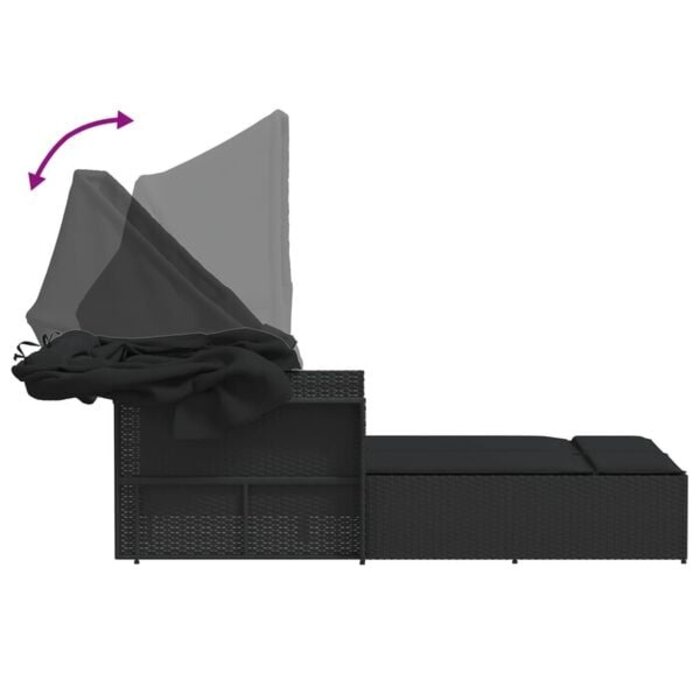 Doppelliege mit Sonnendach & Kissen, Poly-Rattan Schwarz - 35% Rabatt