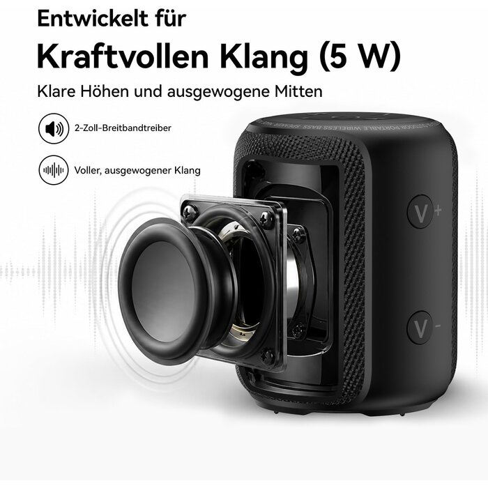 Tragbarer Bluetooth-Lautsprecher IPX6 Schwarz - 30% Rabatt