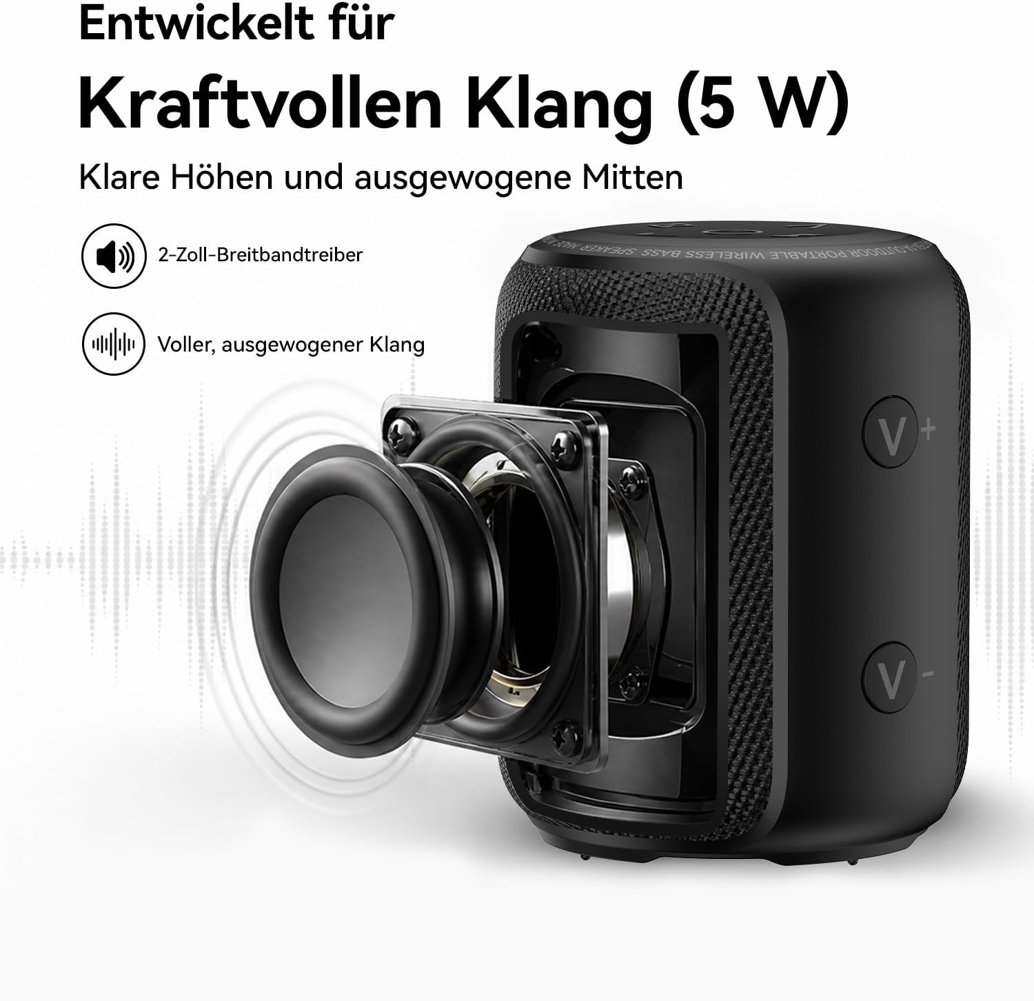Tragbarer Bluetooth-Lautsprecher IPX6 Schwarz - 30% Rabatt