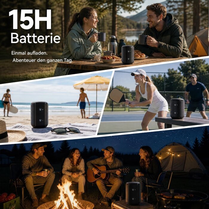 Tragbarer Bluetooth-Lautsprecher IPX6 Schwarz - 30% Rabatt