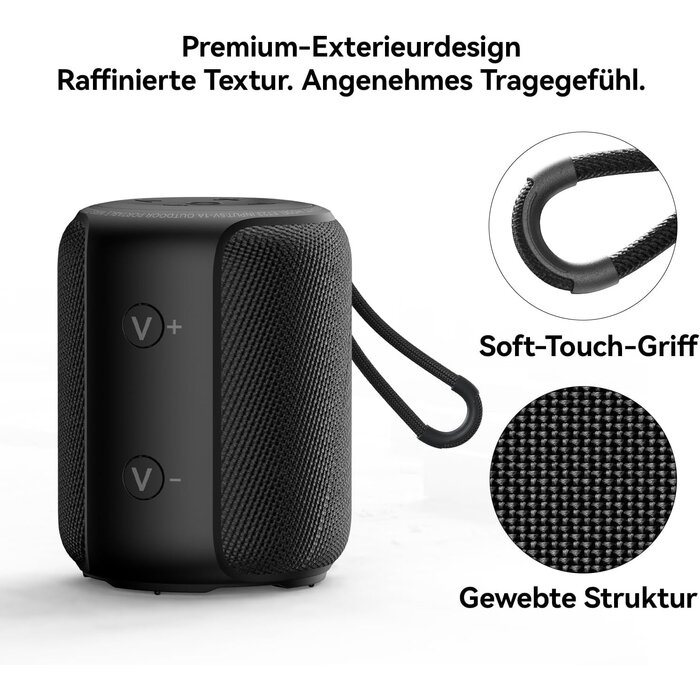 Tragbarer Bluetooth-Lautsprecher IPX6 Schwarz - 30% Rabatt