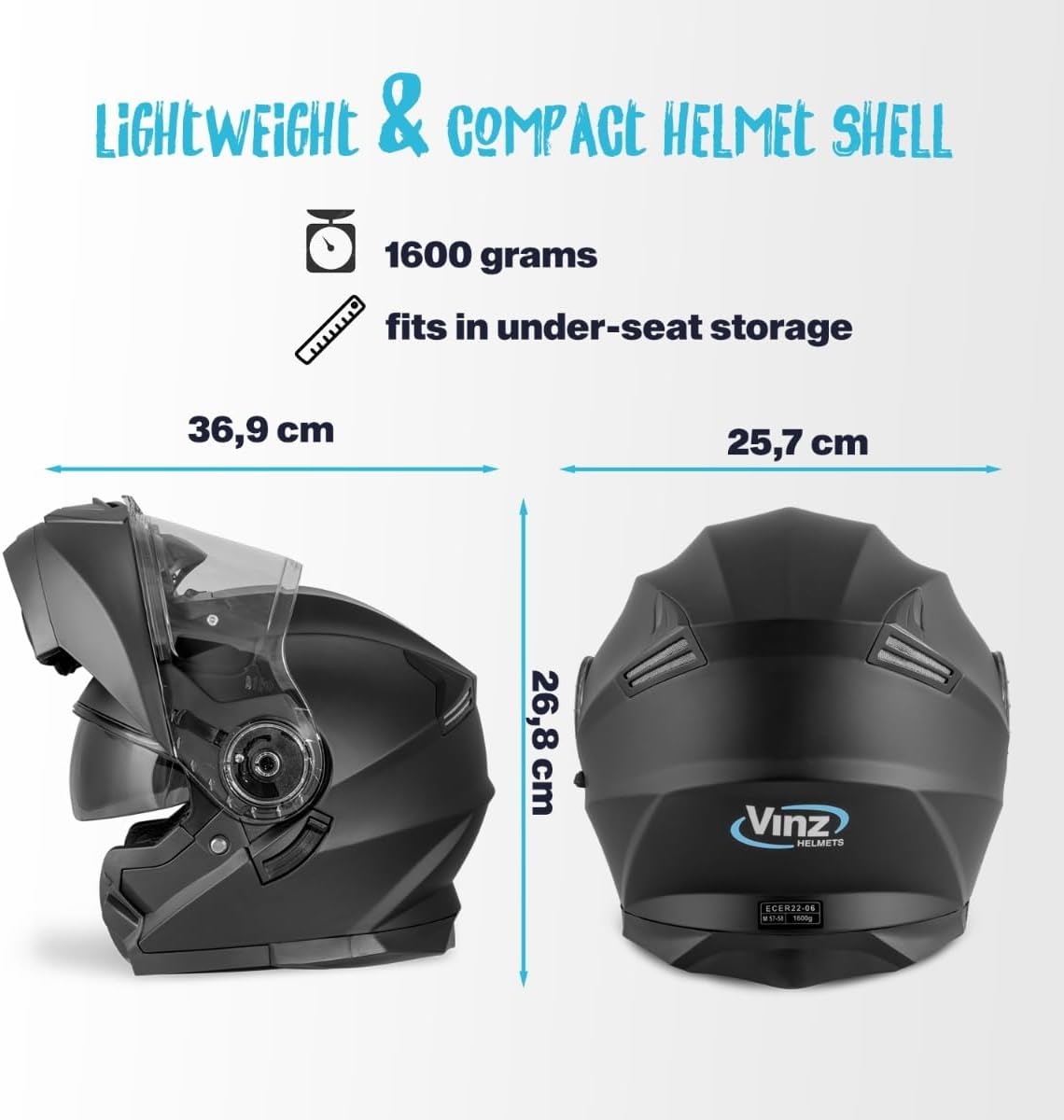 Klapphelm Motorrad Roller ECE 22.06 Mattschwarz 1600g - 34% Rabatt