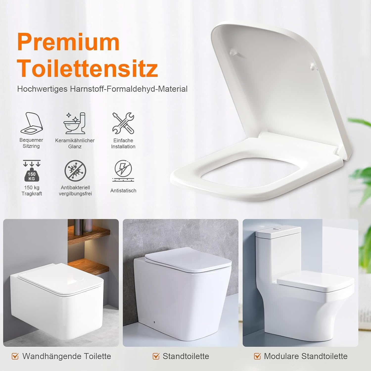Quadratischer Toilettensitz mit Absenkautomatik - 32% Rabatt