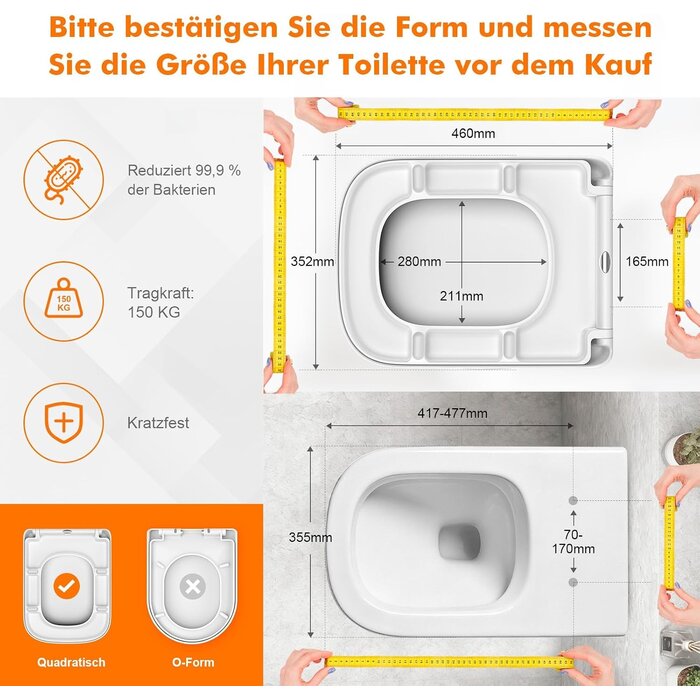 Quadratischer Toilettensitz mit Absenkautomatik - 32% Rabatt