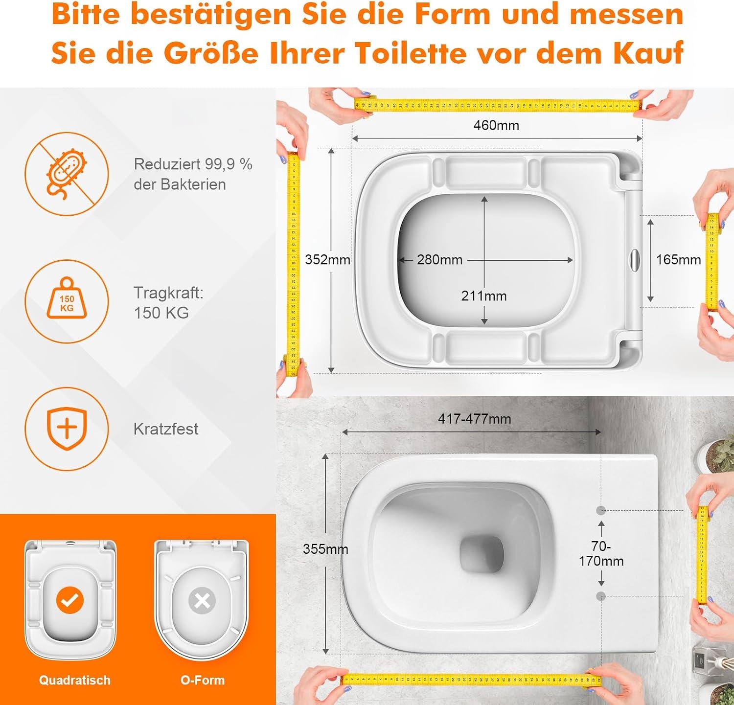 Quadratischer Toilettensitz mit Absenkautomatik - 32% Rabatt